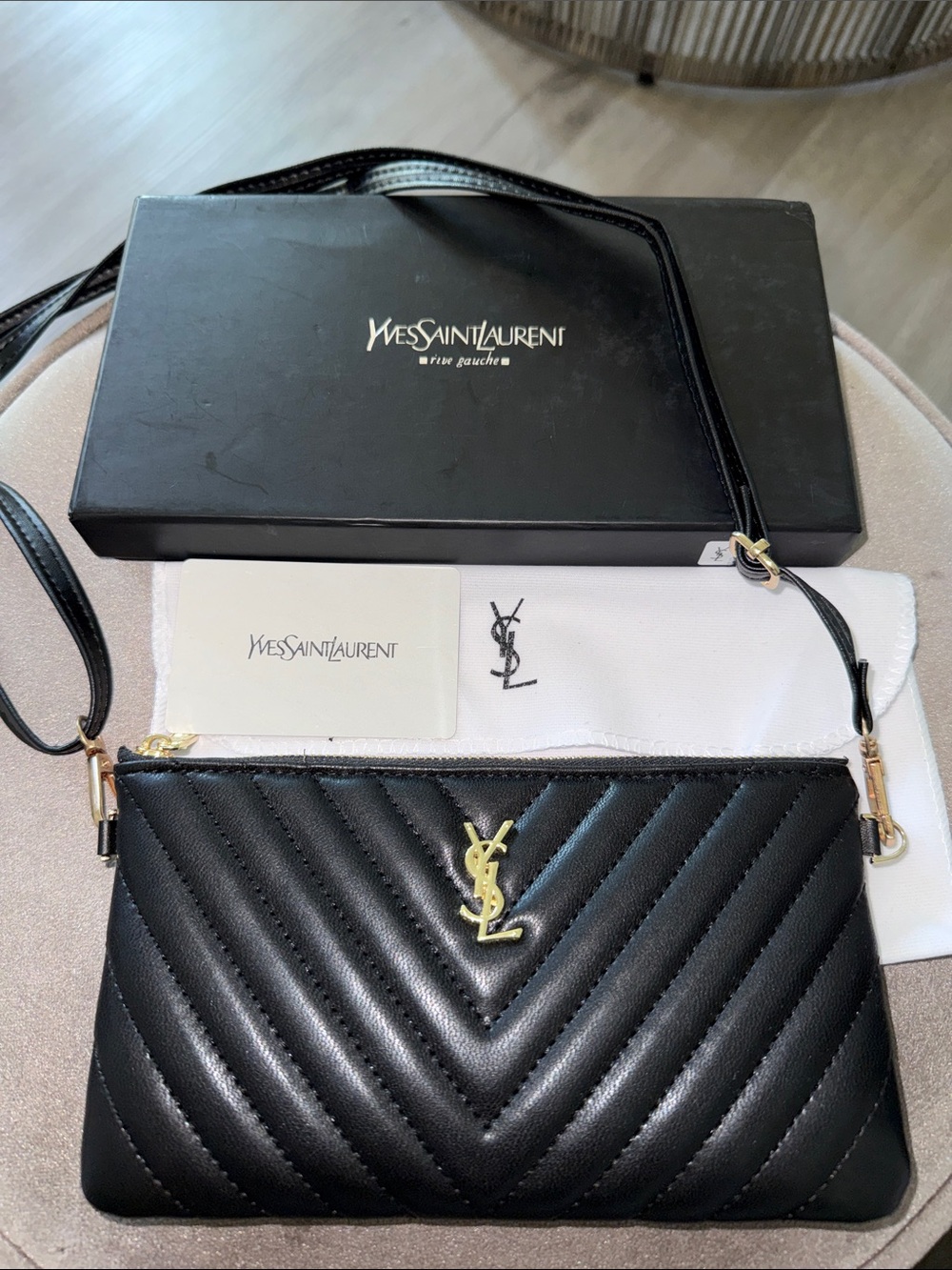 Yves Saint Laurent Black Quilted Leather Crossbody Bag Clutch